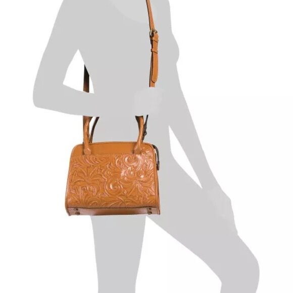 PATRICIA NASH TOOLED LEATHER PARIS SATCHEL/CROSSBODY NWT FLORENCE TAN - Picture 2 of 7